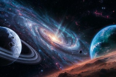 Vibrant Galaxy with Saturn and Planets