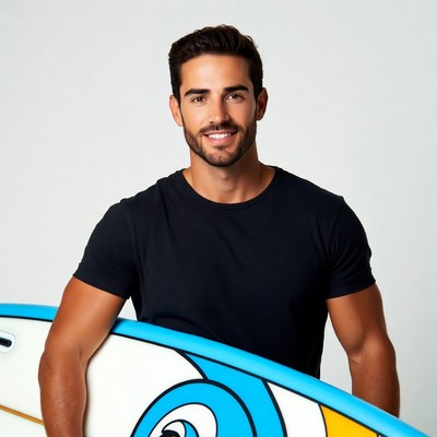 Handsome man holding surfboard