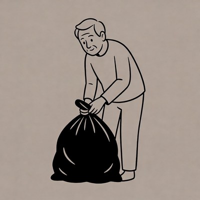 Man picking up trash bag