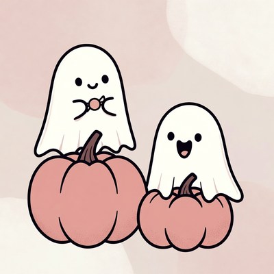 Cute ghosts on pumpkins
