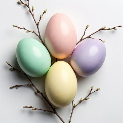 Colorful Easter Eggs with Spring Branches