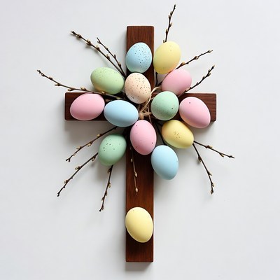 Easter Eggs on Wooden Cross