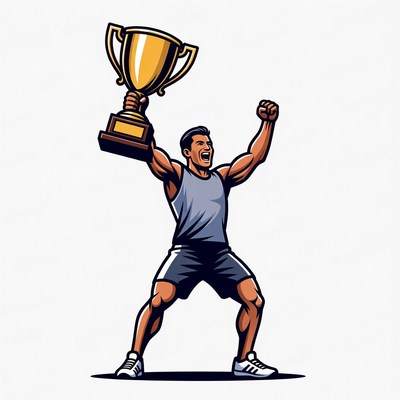 Muscular man holding trophy