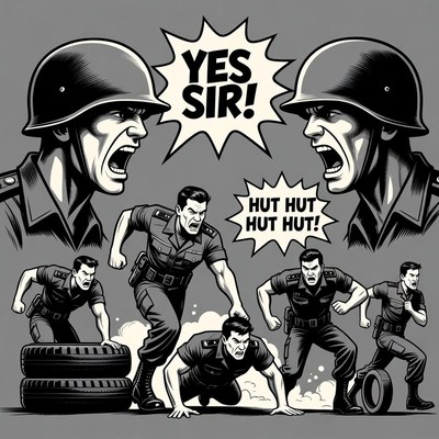 Soldiers shouting Yes Sir and Hut Hut
