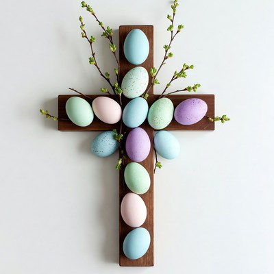 Easter Eggs on Wooden Cross