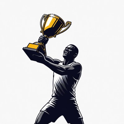 Black man holding trophy