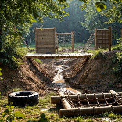 Outdoor Obstacle Course with Mud Pit
