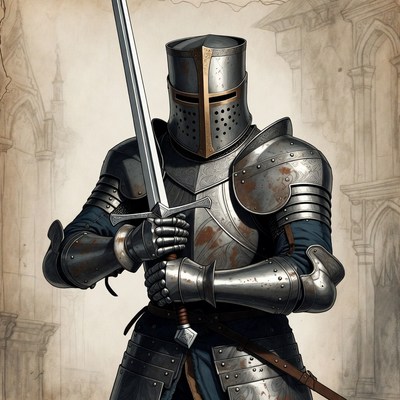 Knight Holding Sword in Armor