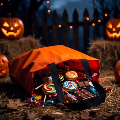 Halloween Candy-Filled Orange Tote Bag
