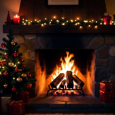 Cozy Christmas Fireplace with Decorations