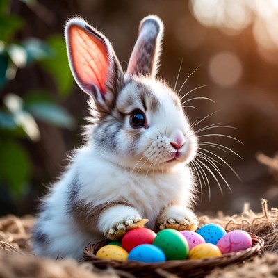 Cute bunny with Easter eggs