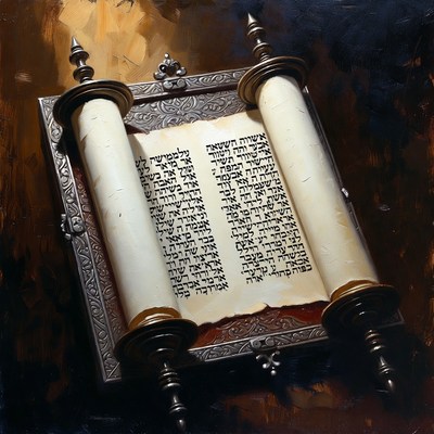 Open Torah Scroll in Ornate Frame