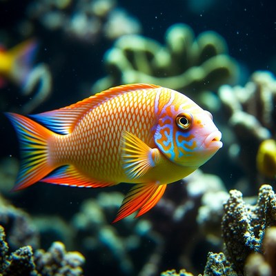 Colorful Angelfish Among Coral Reef
