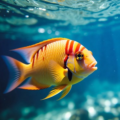 Vibrant Yellow Angelfish Underwater