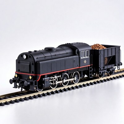Black Steam Locomotive with Grain Hopper