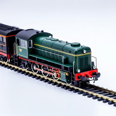 Green Steam Locomotive on Tracks