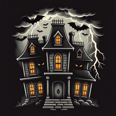 Spooky Haunted House with Lightning