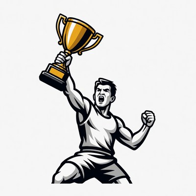 Muscular man holding trophy