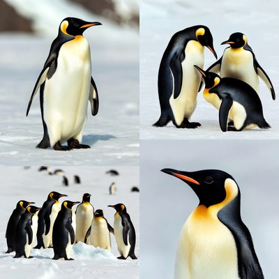 King Penguins on Snowy Ice