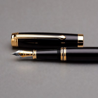 Black fountain pen with gold trim