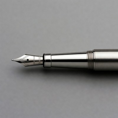 Silver fountain pen on gray background