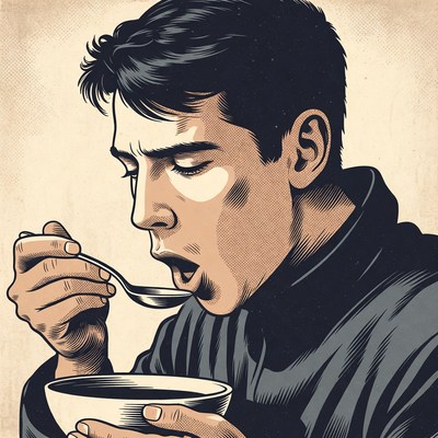 Man eating soup with spoon