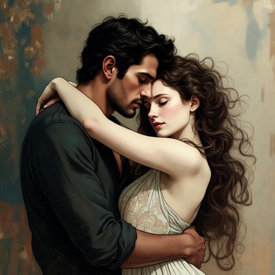 Man embracing woman romantically