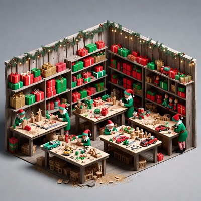 Elves Building Toys in Workshop