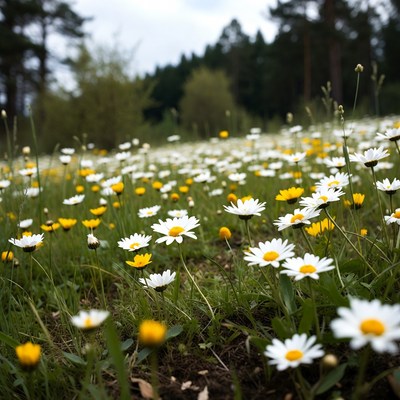 Daisy Flower Field in Forest