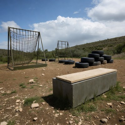 Outdoor Obstacle Course with Tires and Nets