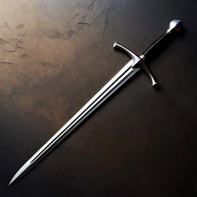 Medieval longsword on dark stone