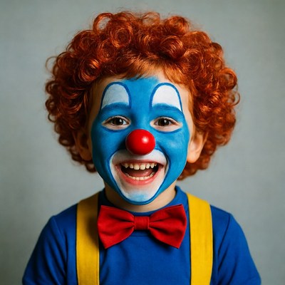 Boy clown with red hair smiling
