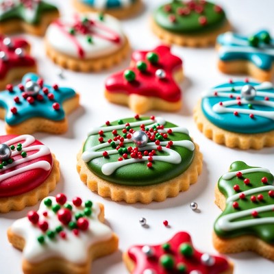 Colorful Christmas Cookies on White Background