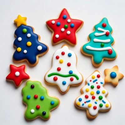 Colorful Christmas Cookies on White Background
