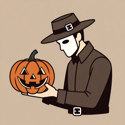 Man in plague mask holding jack-o-lantern