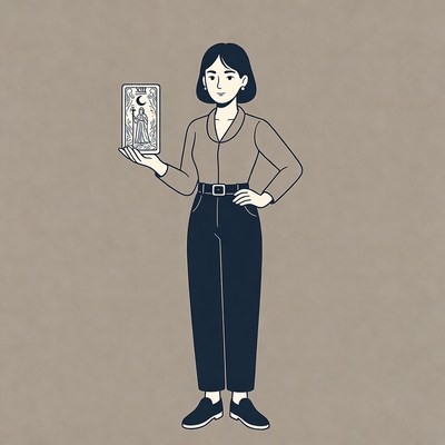 Asian woman holding High Priestess tarot card