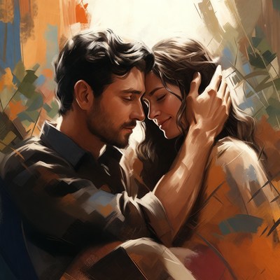 Romantic couple foreheads touching