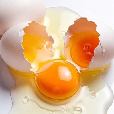 Broken eggs with runny yolks