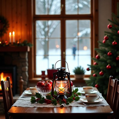Cozy Christmas Dining Table with Lantern