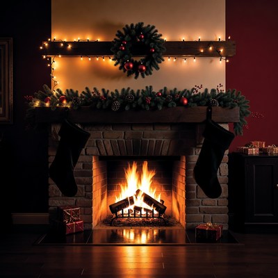 Cozy Christmas Fireplace with Stockings