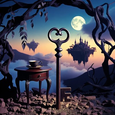 Large Key with Teacup and Floating Castle