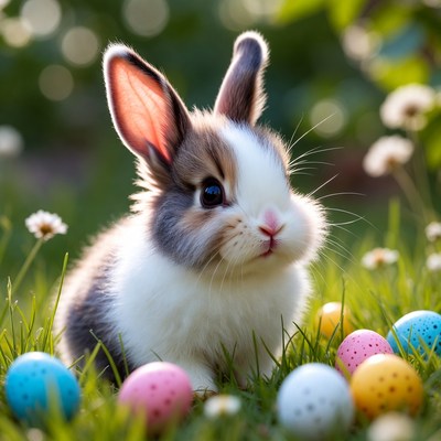 Cute bunny with Easter eggs