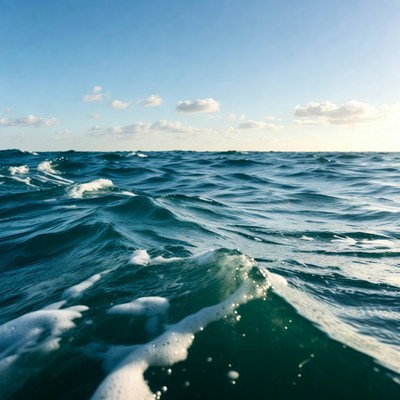 Ocean Waves Crashing Under Blue Sky