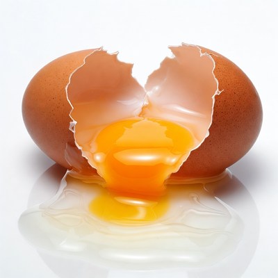 Cracked egg with runny yolk