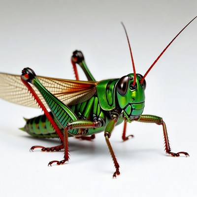 Green grasshopper on white background