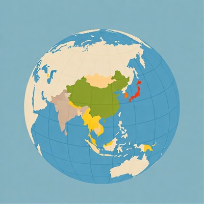 Asia Globe Map Highlighted Countries