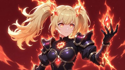 Blonde Anime Girl with Fire Magic