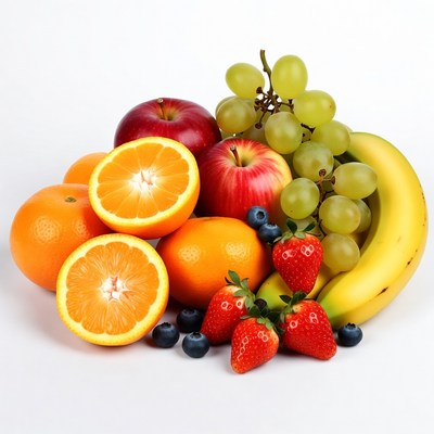 Fresh Fruit Assortment on White Background