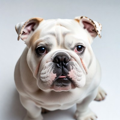 Close-up of white English Bulldog