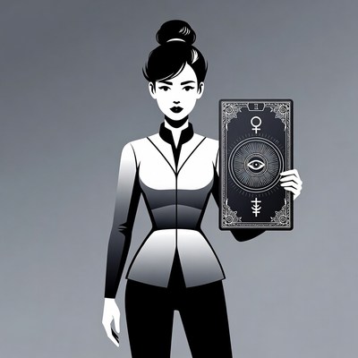 Asian woman holding tarot card